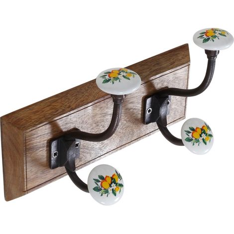 Appendiabiti Doppio in Legno con 2 Pomelli per Decorazione da Parete, Ideale per Organizzare e Abbellire la tua Casa