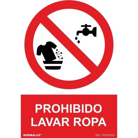 Señal de Prohibido lavar ropa, con tintas UV SEKURECO                         100 x 150 mm                          ADHESIVOS DE VINILO (1/2)