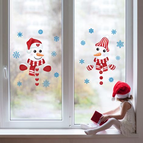 Abnehmbare und wiederverwendbare Fensteraufkleber mit Weihnachtsschneemann. (1/5)