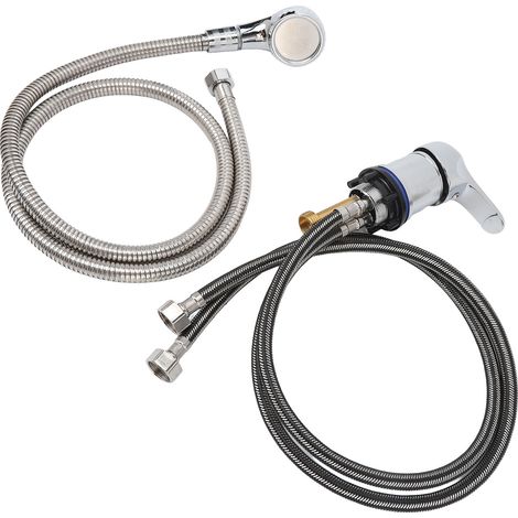 Kit de douchette pour bac à shampoing avec mitigeur eau chaude/froide, taille M, comprenant un tuyau de 70 cm et un flexible souple de 120 cm. (1/5)