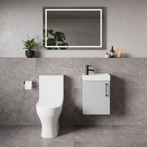 Napoli Cube Gloss Grey Pearl 400mm Single Door Wall Mounted Vanity Unit and Jubilee Toilet Suite with Align Basin - 400mm - Matt Black 160mm Handle