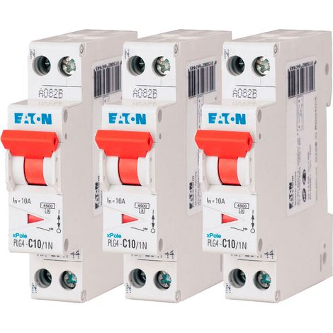 EATON Lot de 3 disjoncteurs 10A Ph+N 4,5kA (EN 60898) courbe C, à vis, 230V, 45kA, protection fiable et conforme normes électriques.