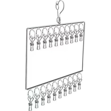 Étendoir à linge en acier inoxydable, multi-niveaux, idéal pour dortoir ou balcon. Résistant au vent. 20 pinces. (1/5)