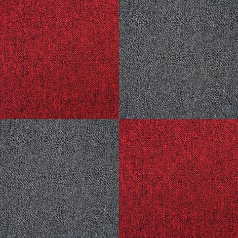 40 x Carpet Tiles 10m2 / Scarlet Red & Charcoal Black