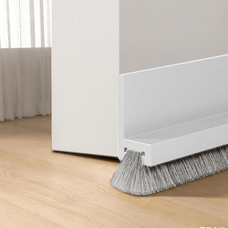 Door Seal, Self Adhesive with Brush Seal, 100 cm x 53 mm, Draught Excluder, Door Seal Strip (White) (1/5)