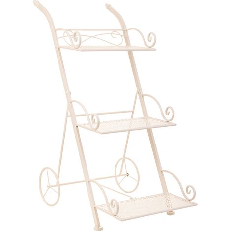 Carrito 3 baldas para macetas de forja blanco 40x34x76