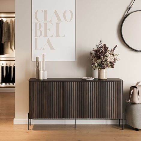 Credenza Susegana, Madia 3 Ripiani, Apertura Battente, 3 Ante, 150x40x80h cm Marrone Noce (1/5)