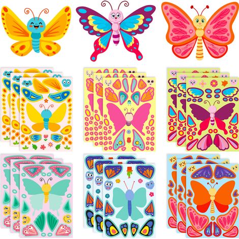 18 dekorative Schmetterlings-Gesichtstausch-Aufkleber – DIY-Puzzle-Aufkleber für die Eltern-Kind-Interaktion, Weihnachtsgeschenk