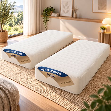 Nuits D'or Up&Down Visco Lot de 2 Matelas 2X 80x200 Mousse Mémoire de Forme 55 Kg/m3 - Hauteur 20 Cm - Soutien Ferme (2x80x200cm) (1/4)