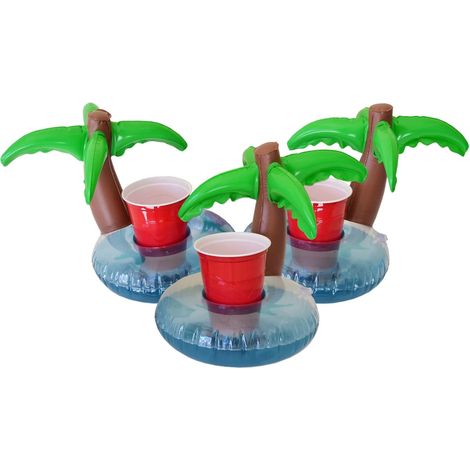 Lot de 3 porte-gobelets gonflables pour piscine et jacuzzi, porte-gobelets jouet gonflables en PVC, en forme de cocotier, 20 x 20 x 24 cm