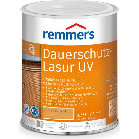 Remmers Dauerschutz-Lasur UV pinie/lärche, 0,75 Liter, Holz UV-Schutz für außen, auch für helle Farbtöne und farblos UV+, blockfest, wetterbeständig