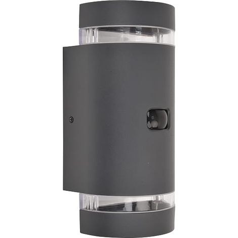 Lámpara de pared exterior Focus antracita PIR 2xGU10 IP44 con iluminación ascendente/descendente, sensor de movimiento y crepuscular. (1/5)