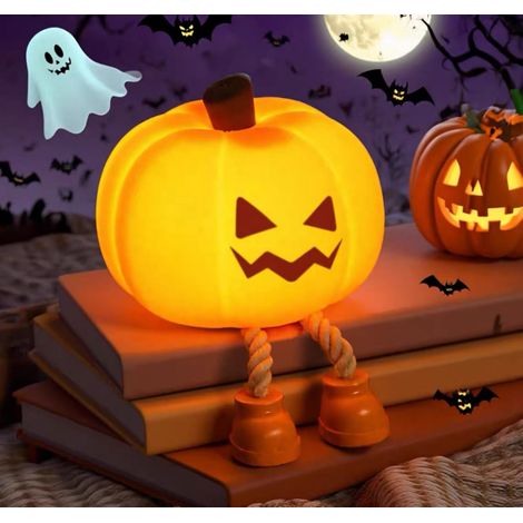 Niedliches Halloween-Kürbis-Nachtlicht, wiederaufladbar, ideal für ein Kinderzimmer. (1/5)