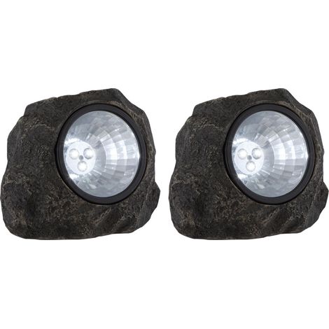 2er Set Stein Design LED Solar Lampe Deko Leuchte IP44 Beleuchtung grau