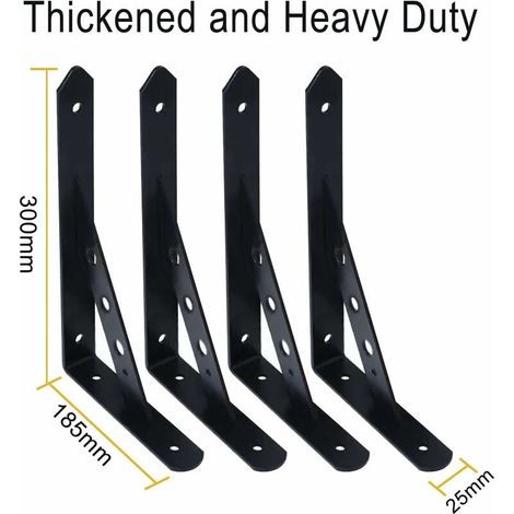 Support Pour Étagère - Acier Q235 Revêtu De Poudre Noire - 30 x 19 cm - Charge Maximale 400 Kg Par Paire - Pour Étagères De Garage - Lot De 4