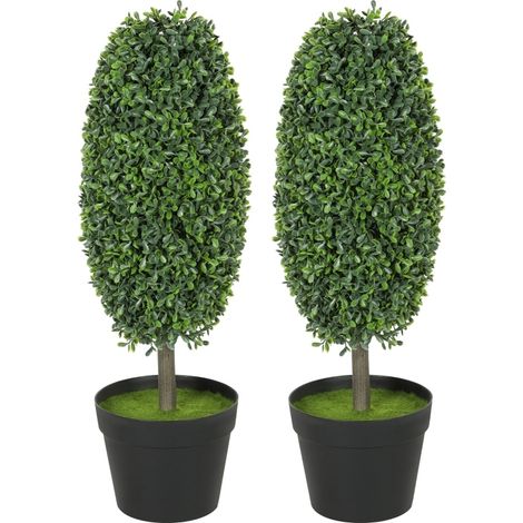 Set de 2 plantas artificiales UV, árboles en maceta de 60 cm, verde (1/5)