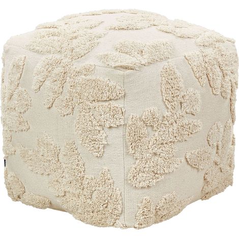 Beliani – Pouf carré en coton beige – Housse épaisse avec motif floral – Assise confortable 45x45cm – Pour salon et chambre
