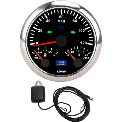 Compteur GPS 3-en-1 85mm avec indicateur de vitesse, totalisateur kilométrique, voltmètre, jauge de carburant et clignotants - 120MPH, rétroéclairage 7 couleurs pour camping-car, yacht et camion. (1/5)