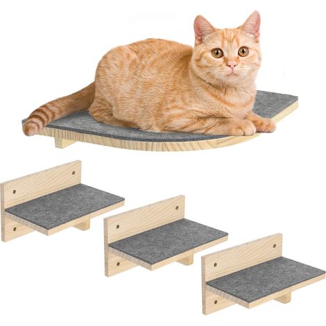 Étagères Murales pour Chat Mur 4 pièces Ensemble Mur d'escalade pour Chats Mural Stable pour Grands et Petits D'intérieur Jusqu'à 9.5 kg, Bois (1/5)