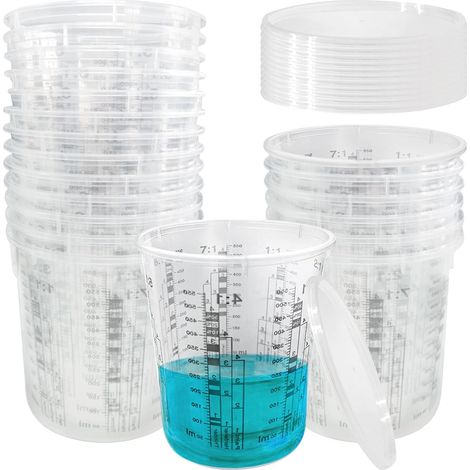 20pcs Tasses De Mélange De Peinture 680ml, Tasse À Mesurer Avec Couvercles, Gobelets De Mélange Pour Peinture Tasses À Mesurer En Plastique Gobelets De Mesure Avec Échelle Pour Mélanger Des Liquides (1/5)