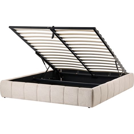 Cama moderna tapizado de tela 160 x 200 cm con almacenaje sin cabecero beige claro Genas