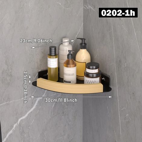 (0202M-1H) Étagère de rangement pour salle de bain, sans perçage, trépied de salle de bain, support d'angle mural, étagère de rangement pour lavabo et douche (1/5)
