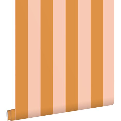 papier peint rayé orange et rose - ESTAhome
