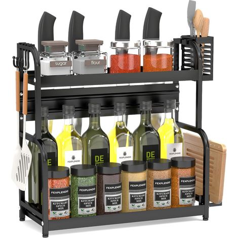 Etagere a Epices, rangement Epice cuisine, en Acier, 44x41x17cm, range et porte epices, rangement et organisation de cuisine, Etagere rangement(2 niveaux) (1/5)