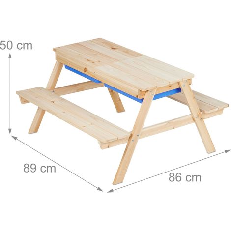 Tavolo da picnic per bambini da esterno 100 x 50 x 50 cm 2 vaschette rimovibili montaggio rapido in legno di pino naturale 130016780
