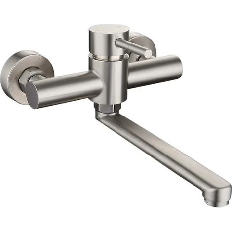 Robinet de cuisine, mitigeur d'évier pivotant à 360° en acier inoxydable, fixation murale, eau chaude et froide - dwdz (1/5)