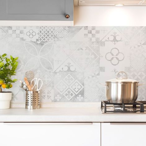 Crédence cuisine en aluminium - effet carreaux de ciment gris - 240x50 cm (en 2 bandeaux) (1/5)