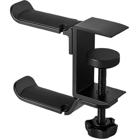 Support pour Casque Audio Double Fixation sans Perçage, Réglable en Plastique et Silicone Noir, pour Bureau et Salle de Classe Gaming (1/5)
