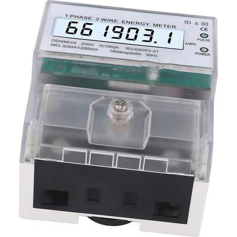 Einphasiger 2-Leiter-Digital-Energiezähler (kWh/Wattmeter) mit DIN-Schienenmontage, hintergrundbeleuchtetem LCD-Display, 230 V AC, 5 (100) A (1/5)