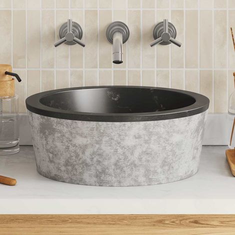 Sink Black Ø40x15 cm Marble vidaXL (1/5)