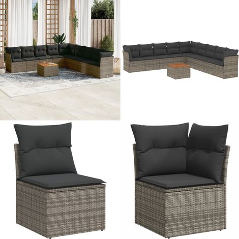 10-tlg. Garten-Sofagarnitur mit Kissen Grau Poly Rattan - Gartenmöbel Set - PE-Rattan Möbel - Outdoor Sofa - Esstisch - Lounge Garnitur - Home & Living (1/5)