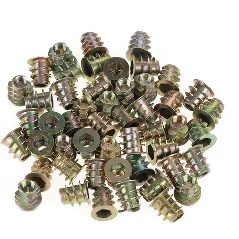 50Pcs M510mm Zinc Alloy Hex Drive Head Furniture Nuts Threaded for Wood Insert