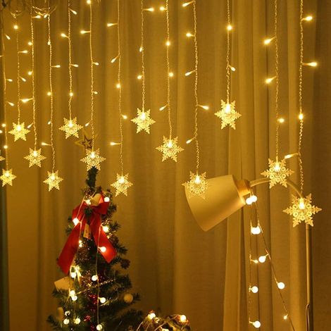MIMOSON-Rideau Lumineux, Guirlande Lumineuse Rideau, 4M LED Lumières de Noël Flocon de Neige 8 Modes d'Eclairage, Decoration de Fenêtre, Noël, Mariage, Anniversaire, Maison, Pati, Blanc Chaud (1/5)