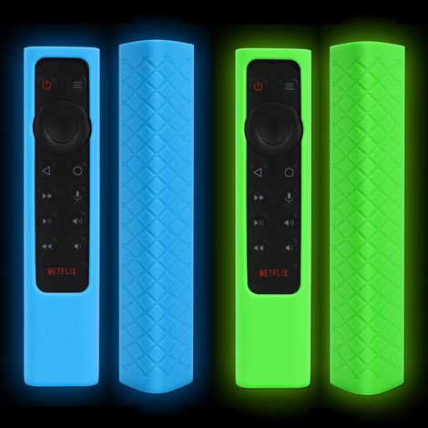2 Pièces Housse de Protection en Silicone Compatibles avec Télécommande NVIDIA Shield TV Pro/4K HDR, Anti-Rayures Étui de Protection à Distance avec Dragonne Glow in Dark(Bleu+Vert) (1/5)