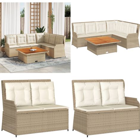 5-tlg. Garten-Lounge-Set mit Kissen Beige Poly Rattan - Liegesessel - Gartensofa