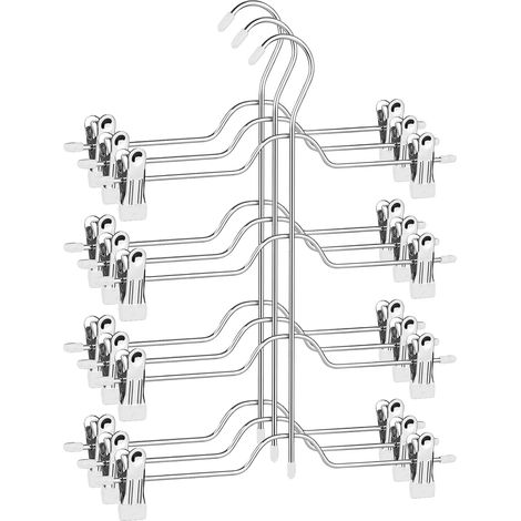 Lot de 3 Cintres à Pinces en métal pour Pantalons et Jupes, 8 Pinces Amovibles Antiglisses, Cintres Gain de Place pour Jupes, Chromé, Robuste et Durable pour,32x35 cm,Blanc+ Argent,AIY0103W (1/5)