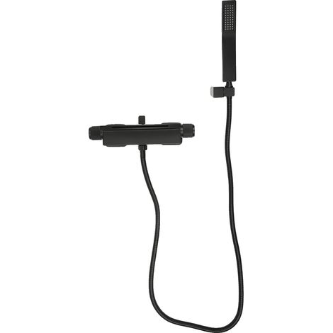 Rubinetto per vasca da bagno, design a cascata, sistema a doppio comando, nero (1/2)