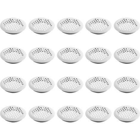 20 rejillas de ventilación circulares blancas de acero inoxidable de 53 mm para armarios y zapateros, 6,5 x 6,5 x 1 cm. (1/4)