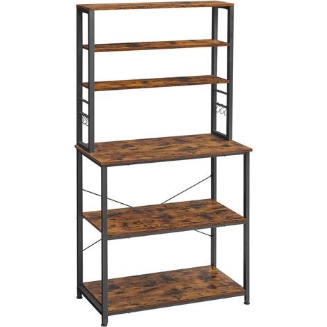 Scaffale da cucina con ripiani portaoggetti 6 ganci struttura in metallo per utensili forno a microonde stile industriale 80 x 40 x 167 cm marrone120005643