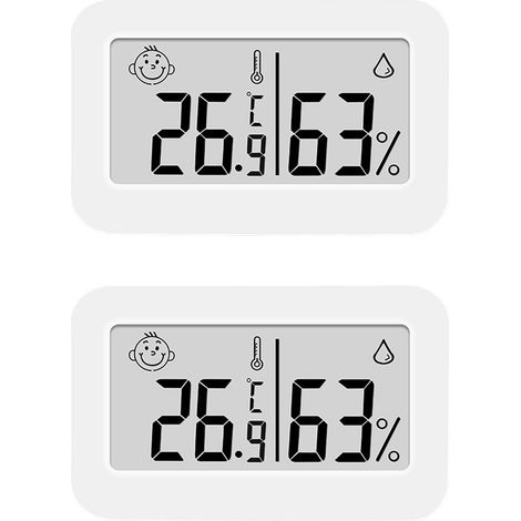 Juego de 2 mini termómetros-higrómetros de interior, indicador digital de humedad y monitor de temperatura para la habitación del bebé, color blanco. (1/4)
