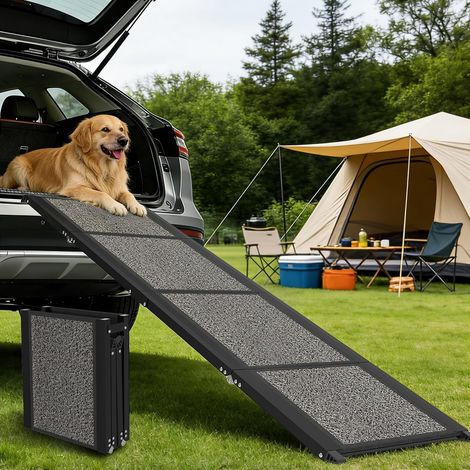 Escalier de voiture pour chien - 160 cm - Pliable - Pour grands chiens - Avec revêtement en tapis antidérapant - Portable - Pour SUV, voiture et camion (1/5)