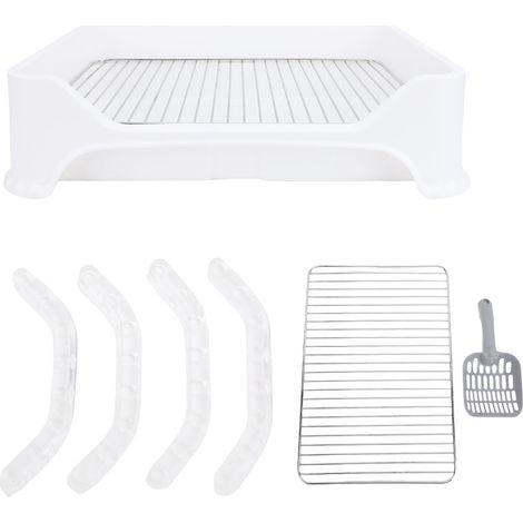 Plateau d'entraînement pour pot pour chien, support pour tampons pipi, avec grille en acier inoxydable, toilettes en maille pour chiots, pour petits et moyens chiens, blanc (1/5)