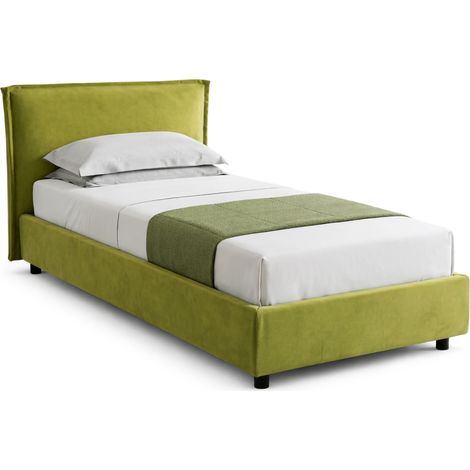 Letto Singolo Bruino, Sfoderabile, Contenitore Made in Italy, Dimensione Materasso 80x200 cm, Verde