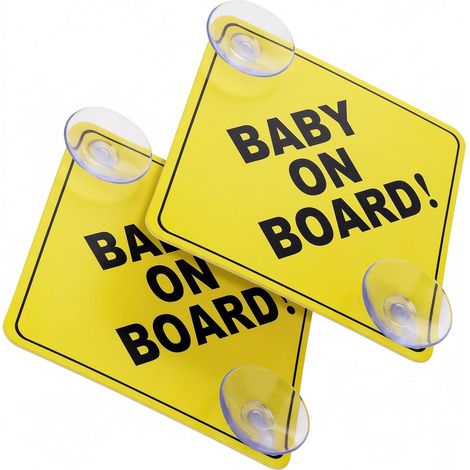 Lot de 2 panneaux d'avertissement pour voiture - Motif bébé à bord - 12,5 x 12,5 cm - Jaune - Avec doubles ventouses - Réutilisables - Pour voiture (1/5)