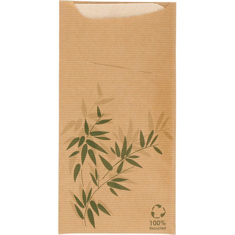 Buste Porta Posate + Tovagliolo "Just In Time"-"Feel Green" 80 + 10Pe G/M2 11,2X22,5 Cm Naturale Kraft A Costine - 100 Unità (1/5)