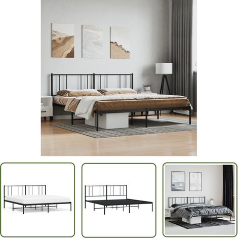 The Living Store Cadre de lit métal sans matelas avec tête de lit noir 200x200cm - Cadre De Lit - Lit Double - Lit Metal - Lit Avec Têtedé Lit - Literie (1/5)